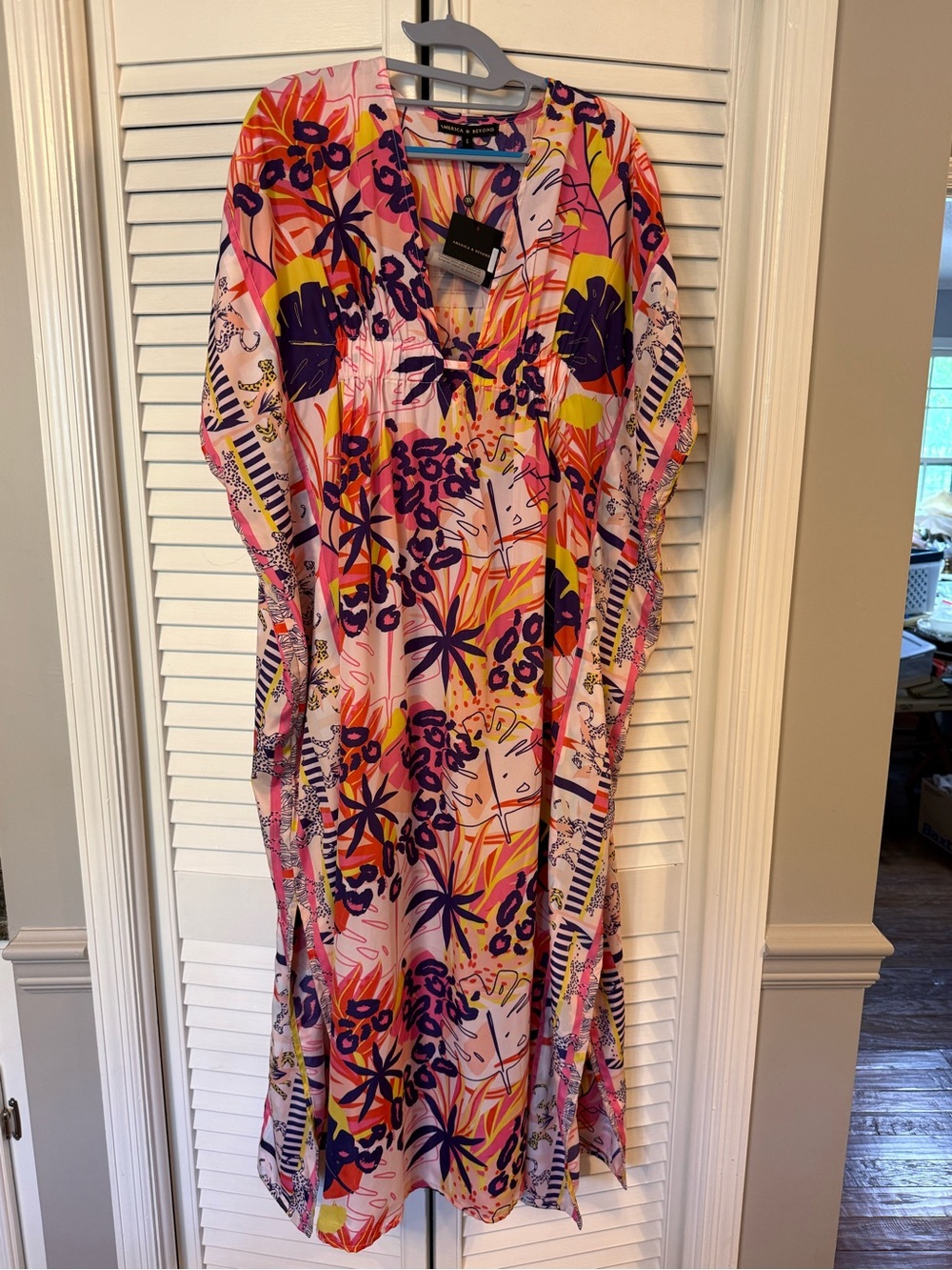 America & Beyond Tropical Floral V‑Neck Swim Coverup NWT